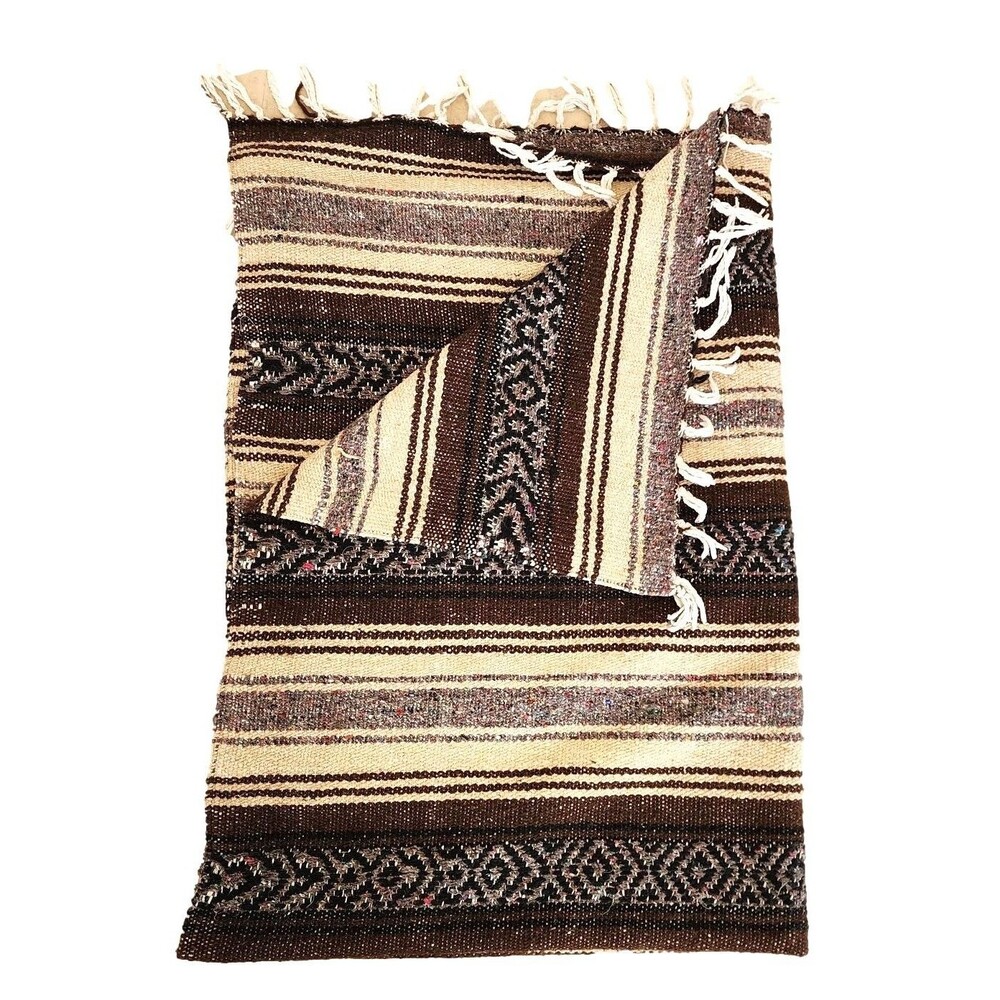 Mexican Cozy Woven Blanket or Sarape in Brown / Black / Grey